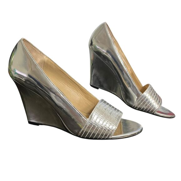 Michael Michael Kors Shoes Womens Size 9.5 Silver Metallic Wedge Heels Open Toe - Picture 12 of 12